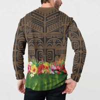 Hawaiian Hula Costume Button Sweatshirt Tribal Tattoo and Tropical Plants Skirt - Polynesian Pride