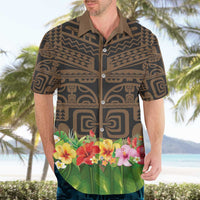 Hawaiian Hula Costume Hawaiian Shirt Tribal Tattoo and Tropical Plants Skirt - Polynesian Pride