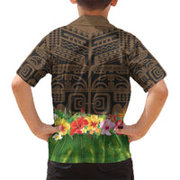 Hawaiian Hula Costume Kid Hawaiian Shirt Tribal Tattoo and Tropical Plants Skirt - Polynesian Pride