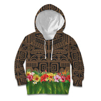 Hawaiian Hula Costume Kid Hoodie Tribal Tattoo and Tropical Plants Skirt - Polynesian Pride