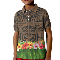 Hawaiian Hula Costume Kid Polo Shirt Tribal Tattoo and Tropical Plants Skirt - Polynesian Pride