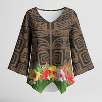 Hawaiian Hula Costume Kimono Sleeve Blouse Tribal Tattoo and Tropical Plants Skirt - Polynesian Pride