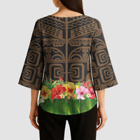 Hawaiian Hula Costume Kimono Sleeve Blouse Tribal Tattoo and Tropical Plants Skirt - Polynesian Pride