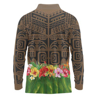 Hawaiian Hula Costume Long Sleeve Polo Shirt Tribal Tattoo and Tropical Plants Skirt - Polynesian Pride
