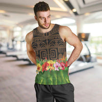 Hawaiian Hula Costume Men Tank Top Tribal Tattoo and Tropical Plants Skirt - Polynesian Pride