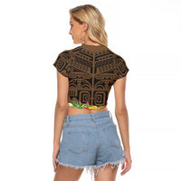 Hawaiian Hula Costume Raglan Cropped T Shirt Tribal Tattoo and Tropical Plants Skirt - Polynesian Pride