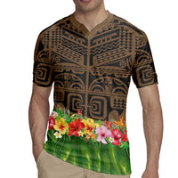 Hawaiian Hula Costume Rugby Jersey Tribal Tattoo and Tropical Plants Skirt - Polynesian Pride