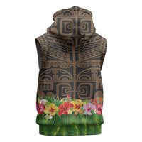 Hawaiian Hula Costume Sleeveless Zip Hoodie Tribal Tattoo and Tropical Plants Skirt - Polynesian Pride