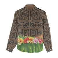 Hawaiian Hula Costume Women Casual Shirt Tribal Tattoo and Tropical Plants Skirt - Polynesian Pride