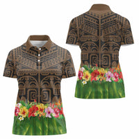 Hawaiian Hula Costume Women Polo Shirt Tribal Tattoo and Tropical Plants Skirt - Polynesian Pride