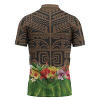 Hawaiian Hula Costume Zipper Polo Shirt Tribal Tattoo and Tropical Plants Skirt - Polynesian Pride