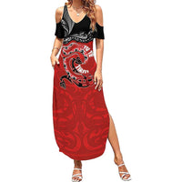 Personalised Aotearoa Toitu Te Tiriti Family Matching Summer Maxi Dress and Hawaiian Shirt Taniwha Tribal Motifs