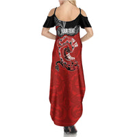 Personalised Aotearoa Toitu Te Tiriti Family Matching Summer Maxi Dress and Hawaiian Shirt Taniwha Tribal Motifs