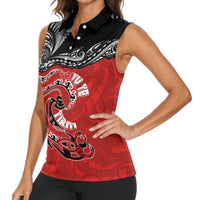 Personalised Aotearoa Toitu Te Tiriti Women Sleeveless Polo Shirt Taniwha Tribal Motifs