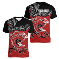 Personalised Aotearoa Toitu Te Tiriti Women V-Neck T-Shirt Taniwha Tribal Motifs