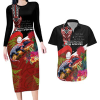 Aotearoa Toitu Te Tiriti Couples Matching Long Sleeve Bodycon Dress and Hawaiian Shirt Waitangi-Honour The Treaty NZ Tuatara and Plants