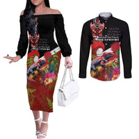 Aotearoa Toitu Te Tiriti Couples Matching Off The Shoulder Long Sleeve Dress and Long Sleeve Button Shirt Waitangi-Honour The Treaty NZ Tuatara and Plants