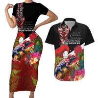 Aotearoa Toitu Te Tiriti Couples Matching Short Sleeve Bodycon Dress and Hawaiian Shirt Waitangi-Honour The Treaty NZ Tuatara and Plants
