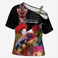 Aotearoa Toitu Te Tiriti Cross Shoulder Shirt Waitangi-Honour The Treaty NZ Tuatara and Plants