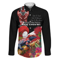 Aotearoa Toitu Te Tiriti Family Matching Long Sleeve Bodycon Dress and Hawaiian Shirt Waitangi-Honour The Treaty NZ Tuatara and Plants