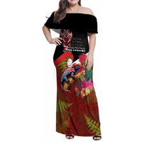 Aotearoa Toitu Te Tiriti Family Matching Off Shoulder Maxi Dress and Hawaiian Shirt Waitangi-Honour The Treaty NZ Tuatara and Plants