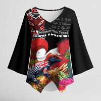 Aotearoa Toitu Te Tiriti Kimono Sleeve Blouse Waitangi-Honour The Treaty NZ Tuatara and Plants