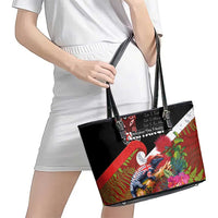 Aotearoa Toitu Te Tiriti Leather Tote Bag Waitangi-Honour The Treaty NZ Tuatara and Plants