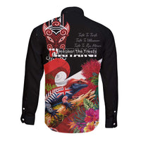 Aotearoa Toitu Te Tiriti Long Sleeve Button Shirt Waitangi-Honour The Treaty NZ Tuatara and Plants