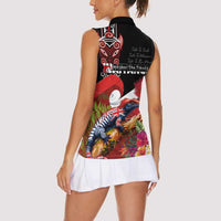 Aotearoa Toitu Te Tiriti Women Sleeveless Polo Shirt Waitangi-Honour The Treaty NZ Tuatara and Plants