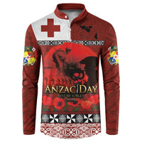 Tonga ANZAC Day Button Sweatshirt Gallipoli Lest We Forget Ngatu Art Tribal