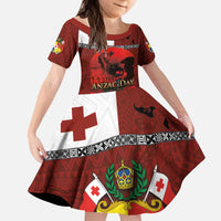 Tonga ANZAC Day Kid Short Sleeve Dress Gallipoli Lest We Forget Ngatu Art Tribal