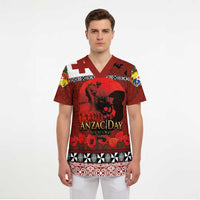 Tonga ANZAC Day Scrub Top Gallipoli Lest We Forget Ngatu Art Tribal - Polynesian Pride