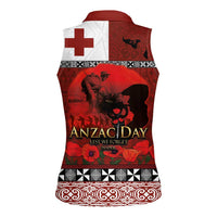 Tonga ANZAC Day Women Sleeveless Polo Shirt Gallipoli Lest We Forget Ngatu Art Tribal