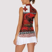 Tonga ANZAC Day Women Sleeveless Polo Shirt Gallipoli Lest We Forget Ngatu Art Tribal