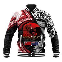 Tonga and New Zealand ANZAC Day Baseball Jacket Gallipoli Lest We Forget Ngatu Art Tribal and Maori Tattoo with Fern LT03
