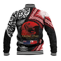 Tonga and New Zealand ANZAC Day Baseball Jacket Gallipoli Lest We Forget Ngatu Art Tribal and Maori Tattoo with Fern LT03