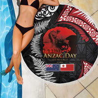 Tonga and New Zealand ANZAC Day Beach Blanket Gallipoli Lest We Forget Ngatu Art Tribal and Maori Tattoo with Fern LT03