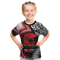 Tonga and New Zealand ANZAC Day Kid T Shirt Gallipoli Lest We Forget Ngatu Art Tribal and Maori Tattoo with Fern LT03