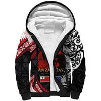 Tonga and New Zealand ANZAC Day Sherpa Hoodie Gallipoli Lest We Forget Ngatu Art Tribal and Maori Tattoo with Fern LT03