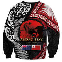 Tonga and New Zealand ANZAC Day Sweatshirt Gallipoli Lest We Forget Ngatu Art Tribal and Maori Tattoo with Fern LT03