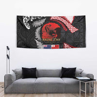 Tonga and New Zealand ANZAC Day Tapestry Gallipoli Lest We Forget Ngatu Art Tribal and Maori Tattoo with Fern LT03