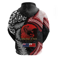 Tonga and New Zealand ANZAC Day Zip Hoodie Gallipoli Lest We Forget Ngatu Art Tribal and Maori Tattoo with Fern LT03