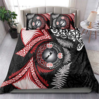 Tonga and New Zealand Together Bedding Set Ngatu Art Tribal Maori Tattoo and Silver Fern