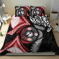 Tonga and New Zealand Together Bedding Set Ngatu Art Tribal Maori Tattoo and Silver Fern