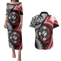 Tonga and New Zealand Together Couples Matching Puletasi and Hawaiian Shirt Ngatu Art Tribal Maori Tattoo and Silver Fern