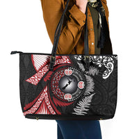 Tonga and New Zealand Together Leather Tote Bag Ngatu Art Tribal Maori Tattoo and Silver Fern