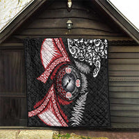 Tonga and New Zealand Together Quilt Ngatu Art Tribal Maori Tattoo and Silver Fern