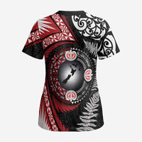 Tonga and New Zealand Together Scrub Top Ngatu Art Tribal Maori Tattoo and Silver Fern - Polynesian Pride