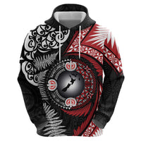Tonga and New Zealand Together Zip Hoodie Ngatu Art Tribal Maori Tattoo and Silver Fern