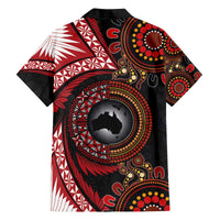 Tonga and Australia Together Family Matching Off The Shoulder Long Sleeve Dress and Hawaiian Shirt Ngatu Art Tribal Aboriginal Tattoo Pattern